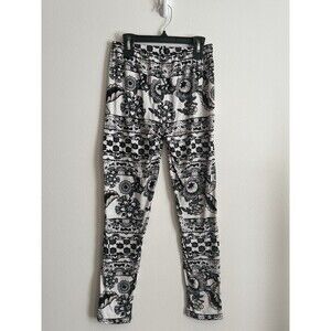 Black And White Floral Print Leggings One Size Stretchy